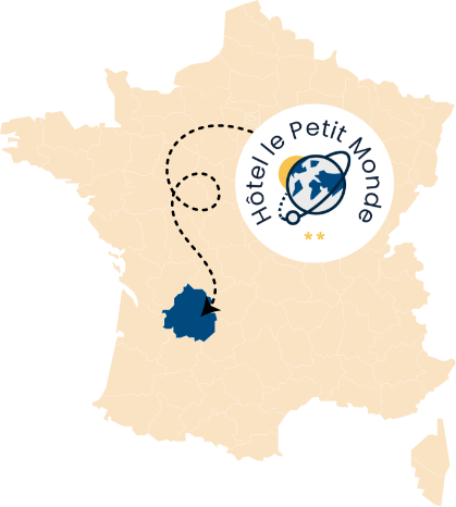 Situation géographique en France de Hôtel de charme le Petit Monde à Montignac-Lascaux